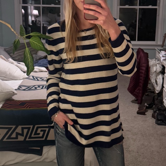 Sweaters - Navy and Cream Striped Sweater